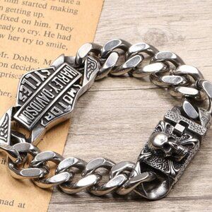 Harley Davidson HD Titanium Steel Wristband  Biker Bracelet  Riders Skul…